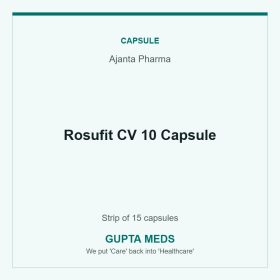 Rosufit CV 10 Capsule — Ajanta Pharma, Strip of 15 capsules. Available at Gupta Meds pharmacy, Cuttack.