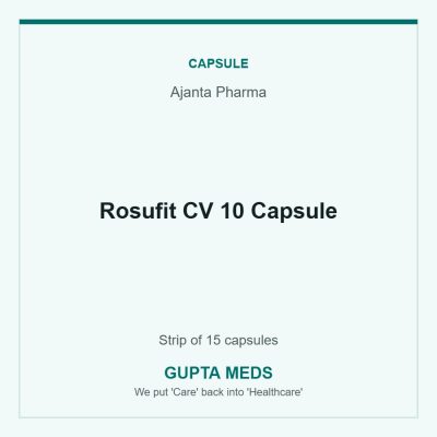 Rosufit CV 10 Capsule — Ajanta Pharma, Strip of 15 capsules. Available at Gupta Meds pharmacy, Cuttack.