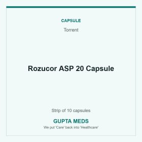 Rozucor ASP 20 Capsule — Torrent, Strip of 10 capsules. Available at Gupta Meds pharmacy, Cuttack.