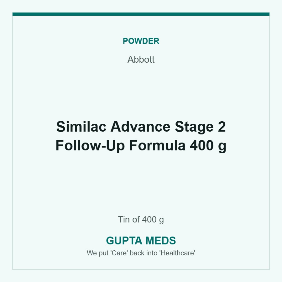 Similac Advance Stage 2 Follow-Up Formula 400 g — Abbott, Tin of 400 g. Available at Gupta Meds pharmacy, Cuttack.