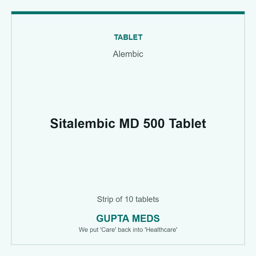 Sitalembic MD 500 Tablet — Alembic, Strip of 10 tablets. Available at Gupta Meds pharmacy, Cuttack.