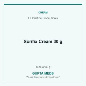 Sorifix Cream 30 g — La Pristine Bioceuticals, Tube of 30 g. Available at Gupta Meds pharmacy, Cuttack.