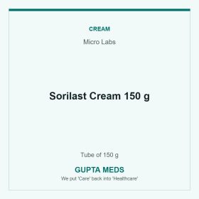Sorilast Cream 150 g — Micro Labs, Tube of 150 g. Available at Gupta Meds pharmacy, Cuttack.