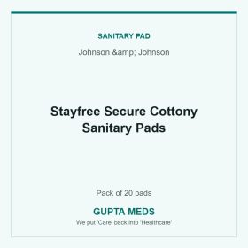 Stayfree Secure Cottony Sanitary Pads — Johnson & Johnson, Pack of 20 pads. Available at Gupta Meds pharmacy, Cuttack.