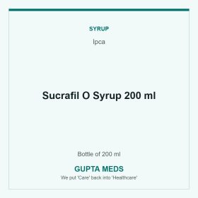 Sucrafil O Syrup 200 ml — Ipca, Bottle of 200 ml. Available at Gupta Meds pharmacy, Cuttack.