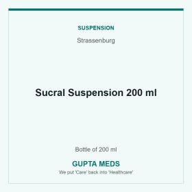 Sucral Suspension 200 ml — Strassenburg, Bottle of 200 ml. Available at Gupta Meds pharmacy, Cuttack.
