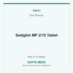 Switglim MP 2/15 Tablet — Sun Pharma, Strip of 10 tablets. Available at Gupta Meds pharmacy, Cuttack.