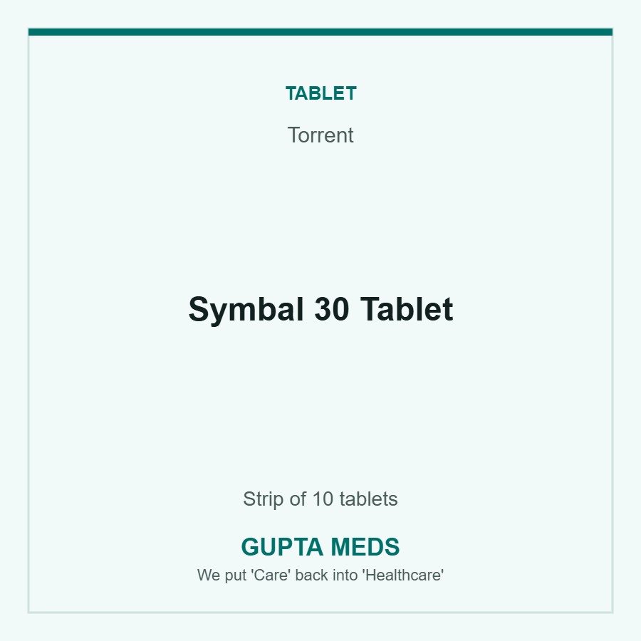 Symbal 30 Tablet — Torrent, Strip of 10 tablets. Available at Gupta Meds pharmacy, Cuttack.