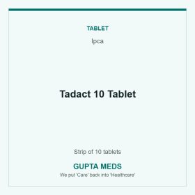 Tadact 10 Tablet — Ipca, Strip of 10 tablets. Available at Gupta Meds pharmacy, Cuttack.