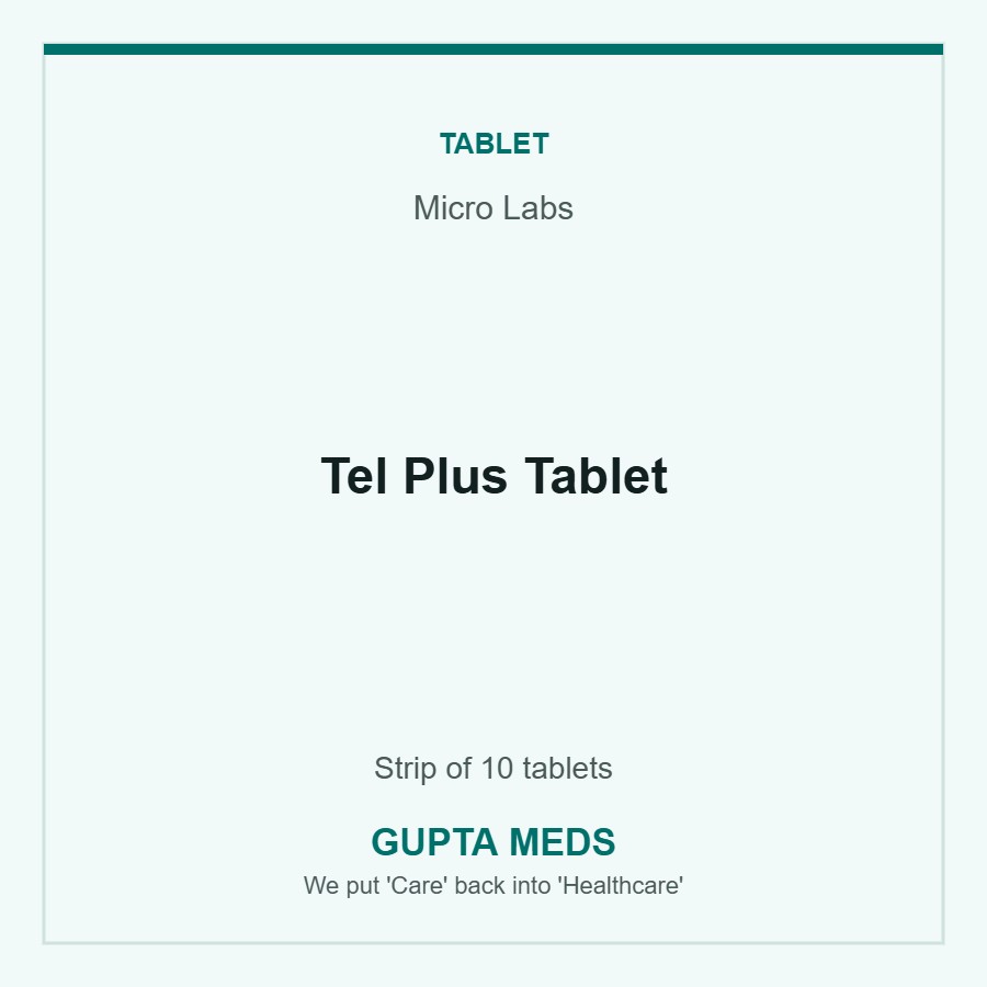 Tel Plus Tablet — Micro Labs, Strip of 10 tablets. Available at Gupta Meds pharmacy, Cuttack.