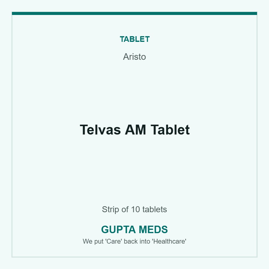 Telvas AM Tablet — Aristo, Strip of 10 tablets. Available at Gupta Meds pharmacy, Cuttack.