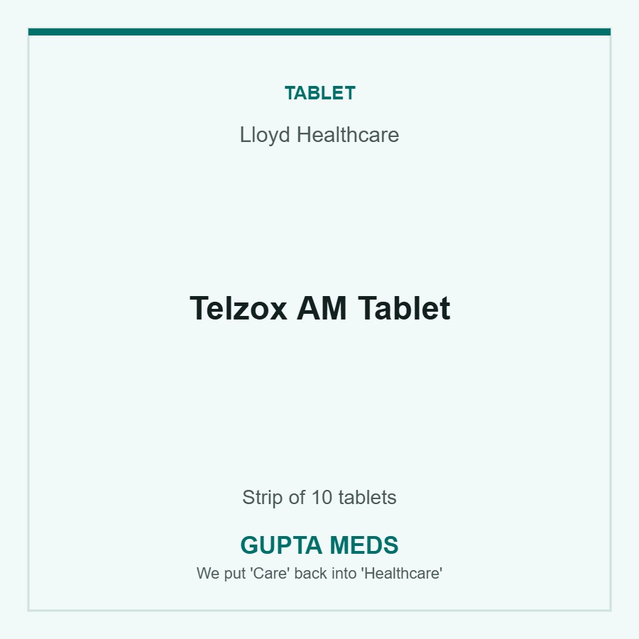 Telzox AM Tablet — Lloyd Healthcare, Strip of 10 tablets. Available at Gupta Meds pharmacy, Cuttack.