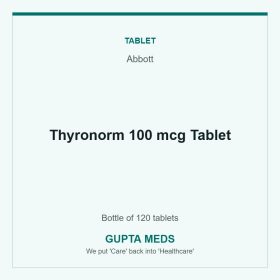 Thyronorm 100 mcg Tablet — Abbott, Bottle of 120 tablets. Available at Gupta Meds pharmacy, Cuttack.