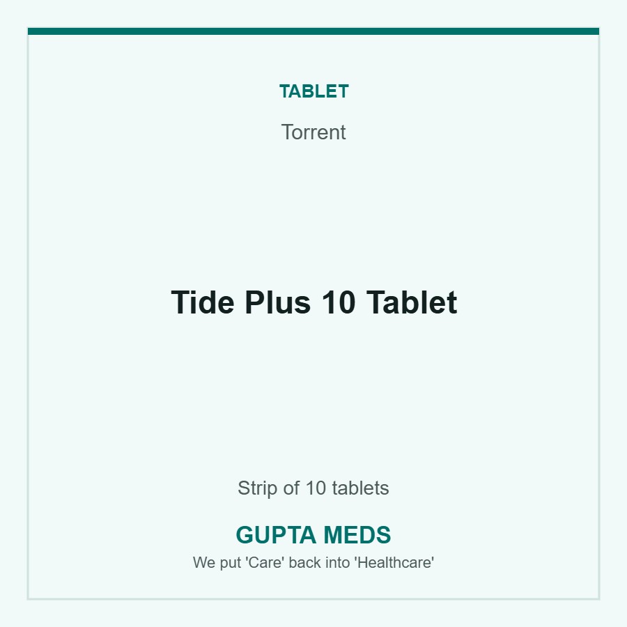 Tide Plus 10 Tablet — Torrent, Strip of 10 tablets. Available at Gupta Meds pharmacy, Cuttack.