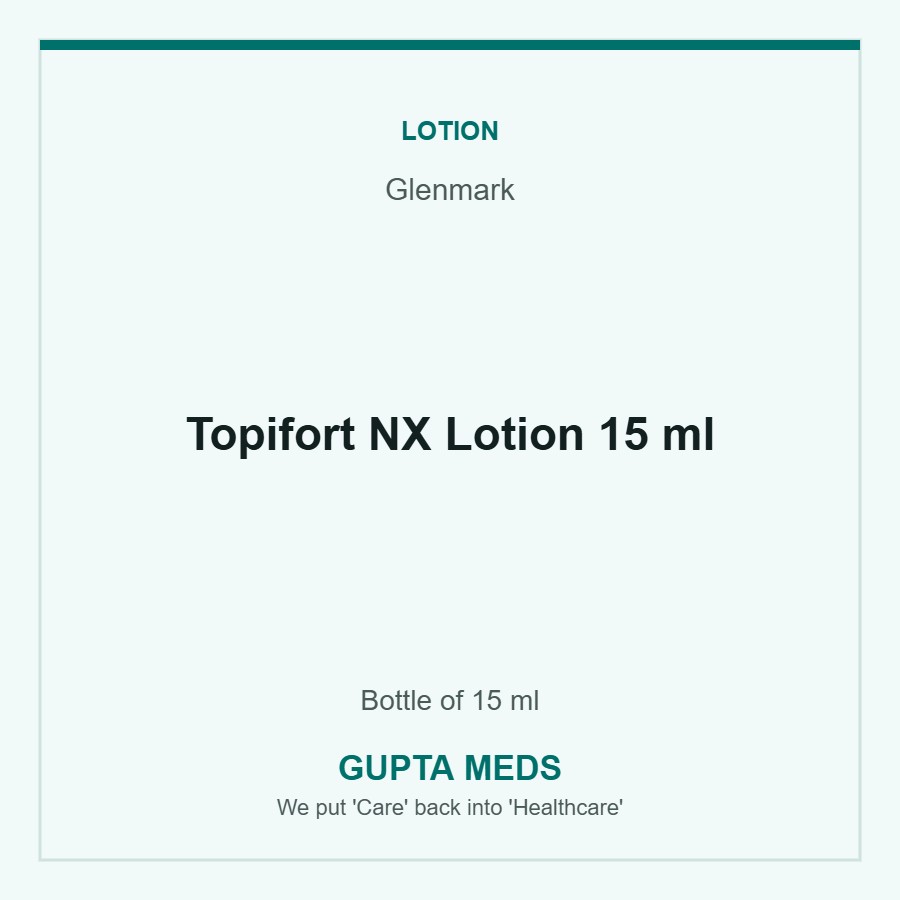 Topifort NX Lotion 15 ml — Glenmark, Bottle of 15 ml. Available at Gupta Meds pharmacy, Cuttack.