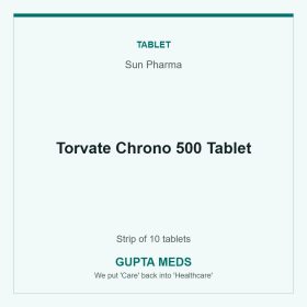 Torvate Chrono 500 Tablet — Sun Pharma, Strip of 10 tablets. Available at Gupta Meds pharmacy, Cuttack.