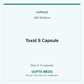 Toxid S Capsule — JMS Medicon, Strip of 10 capsules. Available at Gupta Meds pharmacy, Cuttack.