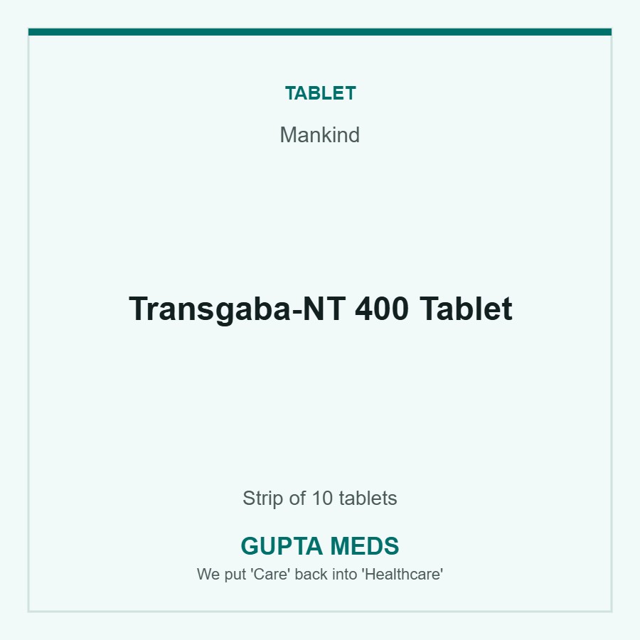 Transgaba-NT 400 Tablet — Mankind, Strip of 10 tablets. Available at Gupta Meds pharmacy, Cuttack.