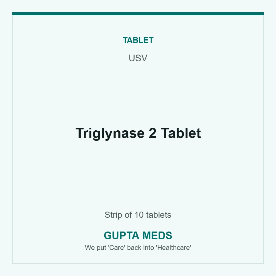 Triglynase 2 Tablet — USV, Strip of 10 tablets. Available at Gupta Meds pharmacy, Cuttack.