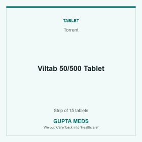 Viltab 50/500 Tablet — Torrent, Strip of 15 tablets. Available at Gupta Meds pharmacy, Cuttack.