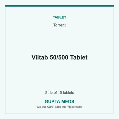Viltab 50/500 Tablet — Torrent, Strip of 15 tablets. Available at Gupta Meds pharmacy, Cuttack.
