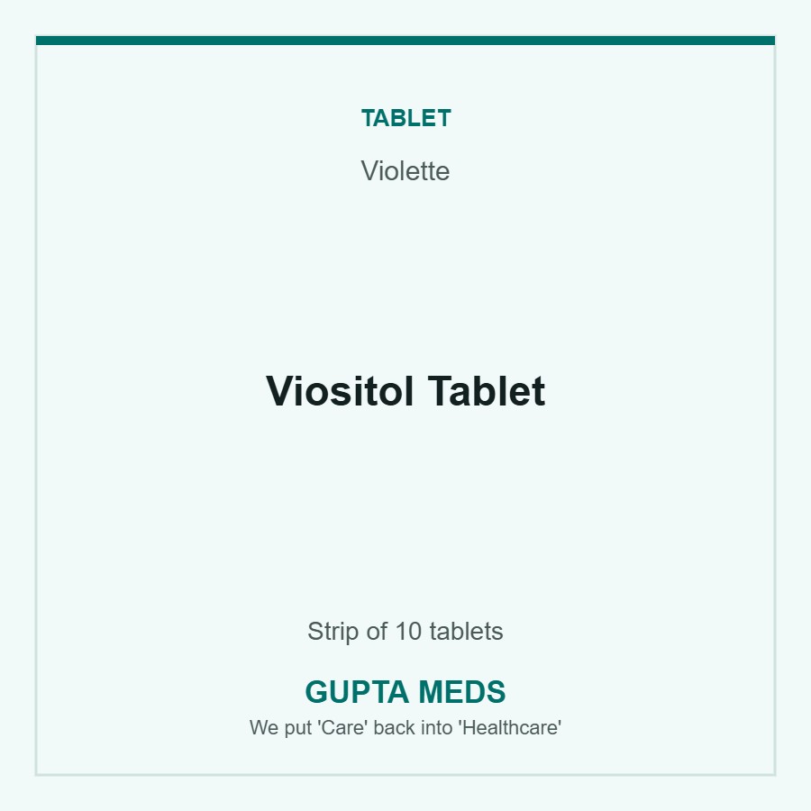 Viositol Tablet — Violette, Strip of 10 tablets. Available at Gupta Meds pharmacy, Cuttack.