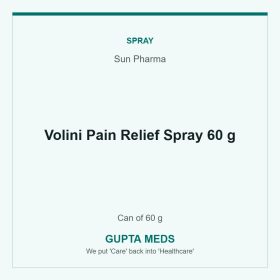 Volini Pain Relief Spray 60 g — Sun Pharma, Can of 60 g. Available at Gupta Meds pharmacy, Cuttack.