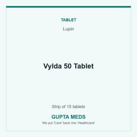 Vylda 50 Tablet — Lupin, Strip of 15 tablets. Available at Gupta Meds pharmacy, Cuttack.