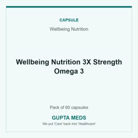Wellbeing Nutrition 3X Strength Omega 3 — Wellbeing Nutrition, Pack of 60 capsules. Available at Gupta Meds pharmacy, Cuttack.
