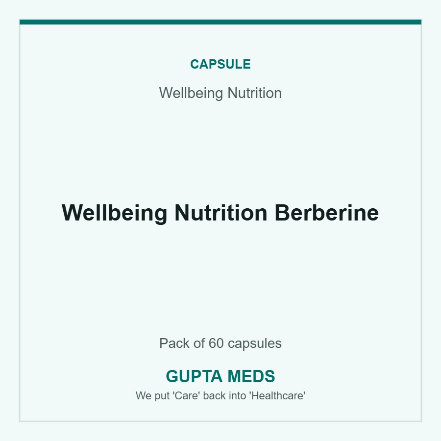 Wellbeing Nutrition Berberine — Wellbeing Nutrition, Pack of 60 capsules. Available at Gupta Meds pharmacy, Cuttack.