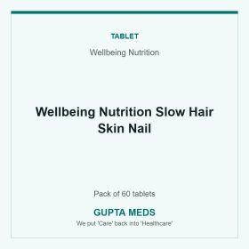 Wellbeing Nutrition Slow Hair Skin Nail — Wellbeing Nutrition, Pack of 60 tablets. Available at Gupta Meds pharmacy, Cuttack.