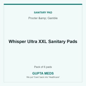 Whisper Ultra XXL Sanitary Pads — Procter & Gamble, Pack of 6 pads. Available at Gupta Meds pharmacy, Cuttack.
