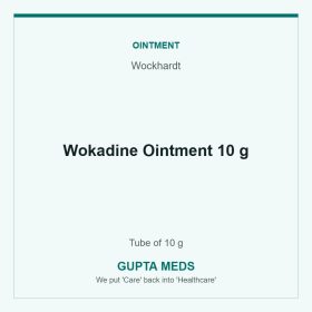 Wokadine Ointment 10 g — Wockhardt, Tube of 10 g. Available at Gupta Meds pharmacy, Cuttack.
