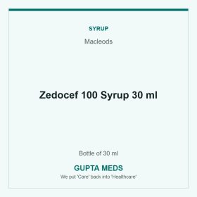 Zedocef 100 Syrup 30 ml — Macleods, Bottle of 30 ml. Available at Gupta Meds pharmacy, Cuttack.