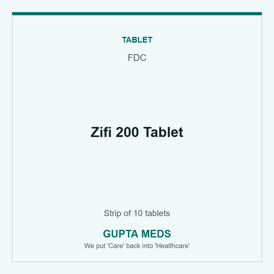 Zifi 200 Tablet — FDC, Strip of 10 tablets. Available at Gupta Meds pharmacy, Cuttack.